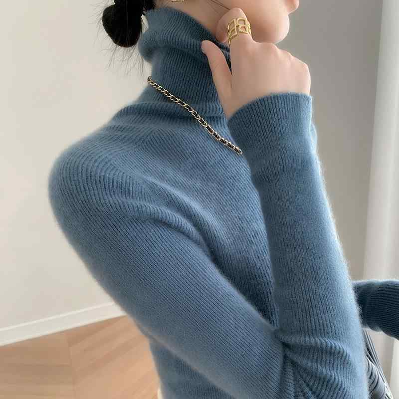 セーター レディース 秋冬 カシミヤ ウール ハイネック タートルネック リブ編み プルオーバー スリム 細身 着痩せ効果 無地 トップス インナー 上品 高級感 通勤 オフィス カジュアル|あじゅり