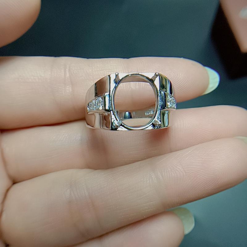 指輪 メンズ ユニセックス S925 シルバー 空枠 石なし オーバル型 楕円形 18Kホワイトゴールドメッキ フリーサイズ 高級感 おしゃれ 通勤 オフィス 普段使い