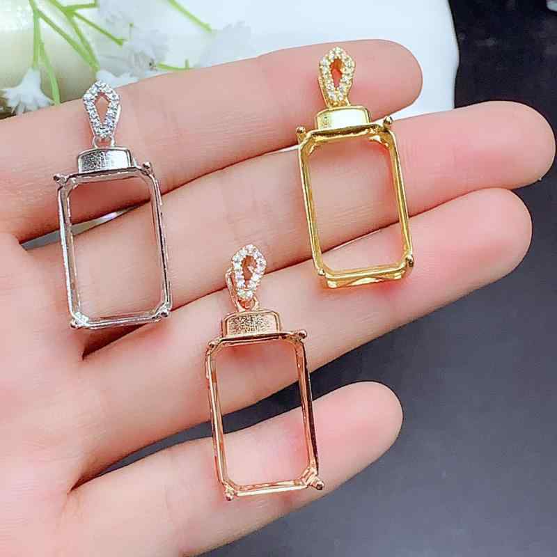 ネックレス S925シルバー ペンダント 空枠 石なし 長方形 面取り 13x20mm 大人可愛い 上品 エレガント カジュアル ホワイトゴールドメッキ ローズゴールド ゴールドカラー
