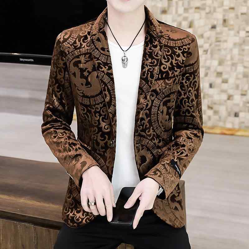 テーラードジャケット メンズ 男性用 ベロア ベルベット 韓国風 おしゃれ カジュアル スリムフィット 細身 シングルブレスト 長袖 柄物 秋冬 ビジネス 普段使い パーティー シワになりにくい 上品 高級感