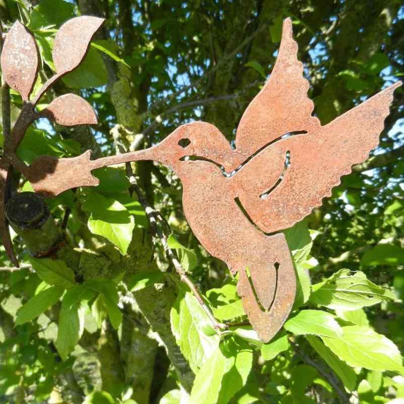 ガーデン オーナメント ハチドリ 蜂鳥 錆び色 アイアン 鉄製 庭 壁掛け ウォールデコレーション 屋外 エクステリア カントリー風 ヴィンテージ アンティーク風