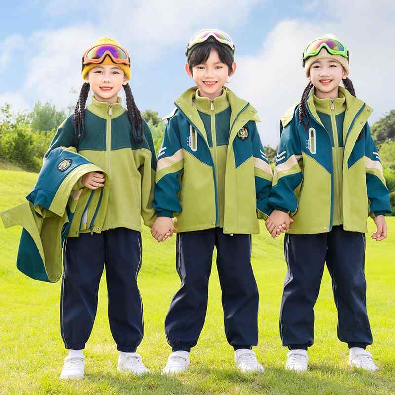 校服 キッズ 子供用 小学生 幼稚園 男女兼用 春秋 秋冬 運動服 セットアップ 撥水ジャケット マウンテンパーカー フード付き ポリエステル 3点セット