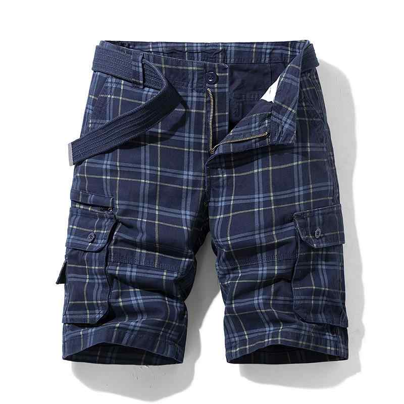 カーゴパンツ メンズ 男性用 春夏 カジュアル スポーツ ハーフパンツ 五分丈 スリムフィット チェック柄 マルチポケット コットン 綿 ストレート 通気性