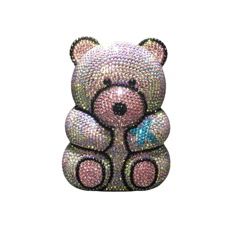 クラッチバッグ レディース テディベア クマ ラインストーン クリスタル メタル透かし彫り かわいい 高級感 華やか ホワイト マルチカラー 結婚式 パーティー お呼ばれ フォーマル