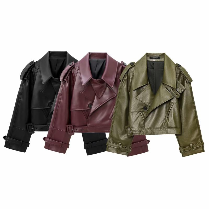 レザージャケット レディース ライダース PUレザー フェイクレザー オーバーサイズ ドロップショルダー ショート丈 春夏 ストリート ファッション テーラード ベルト付き ブラック