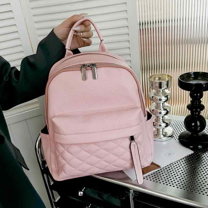 リュック レディース 韓国風 PUレザー 菱形キルティング おしゃれ シンプル バックパック 通勤 通学 旅行 普段使い 軽量 ミニ 女性用 ブラック ホワイト ピンク