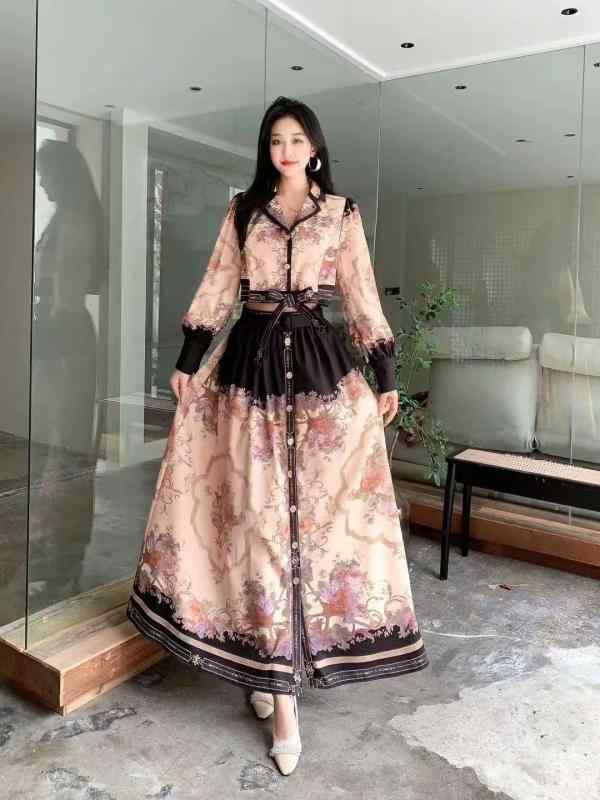 セットアップ レディース トップ ロングスコート 背広 シフォン 花柄