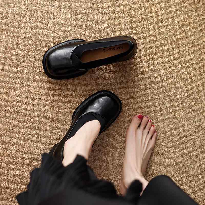 パンプス レディース 8cm チャンキーヒール 厚底 ラウンドトゥ 深め履き口 ストレッチ 牛革 豚革 本革 レザーシューズ 革靴 カジュアル 通勤 オフィス 普段使い 歩きやすい 快適 ブラック ブラウン オールシーズン｜あじゅり