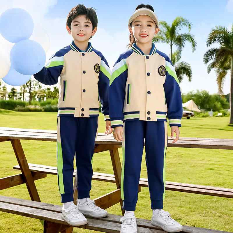 スクールウェア キッズ 子供 小学生 幼稚園児 男女兼用 3点セット セットアップ 学院風 ブリティッシュスタイル 春秋物 綿 ソフトタッチ シングルボタン 長袖 ロングパンツ 団体服