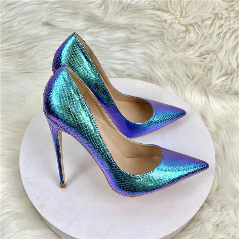 パンプス レディース ブルー ヘビ柄 ポインテッドトゥ ピンヒール 浅口 上品 エレガント セクシー PUレザー 春夏秋 結婚式 パーティー フォーマル オケージョン