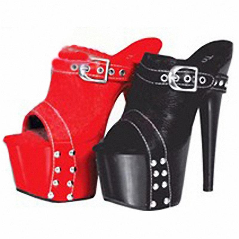 サンダル レディース 15cm ハイヒール セクシー オープントゥ スタッズ 厚底 プラットフォーム ミュール ポールダンス ナイトクラブ ステージ ショー 合成皮革 ブラック レッド ホワイト｜あじゅり
