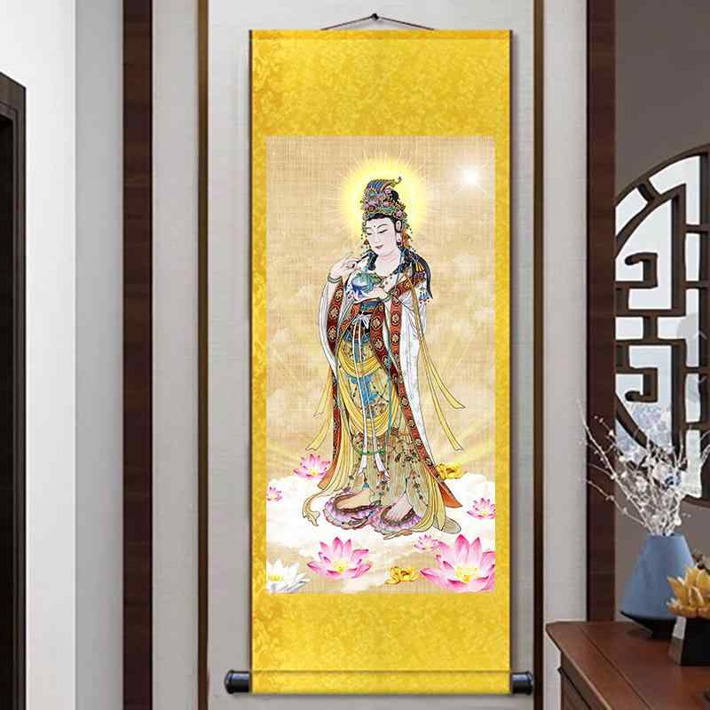 楽天市場】掛け軸 仏画 白衣観音 観世音菩薩 高級絹本 手作業表装 中国