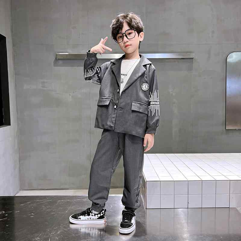 セットアップ 男の子 ブリティッシュスタイル フォーマル カジュアル対応 スーツ ジャケット パンツ シングルブレスト 長袖 長ズボン 花童 結婚式 発表会 入学式 卒業式 七五三 セレモニー 春秋 化繊混紡 再生繊維 黒 グレー 子供服
