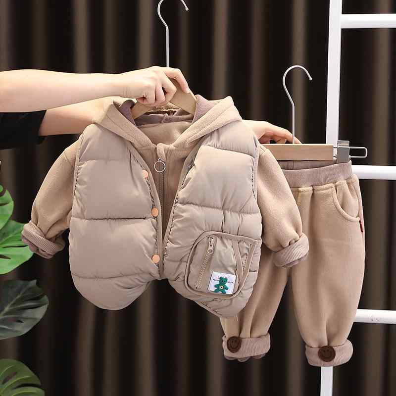 セットアップ キッズ ベビー 男の子 女の子 冬物 中綿ジャケット ベスト パンツ 裏起毛 厚手 あったか フード付き 防寒 3点セット