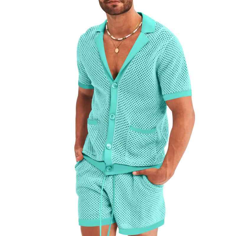 セットアップ メンズ 夏 半袖 ショートパンツ 上下セット カジュアル スポーツ 薄手 メッシュ 襟付き 男性用 ツーピース 速乾 通気性 普段着 ルームウェア 白 黒 青 グレー