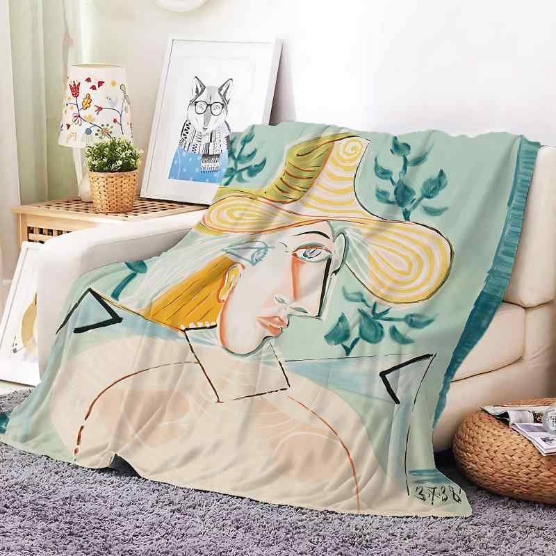 ブランケット アンリ・マティス 油絵風 アートデザイン フランネル素材 オフィス 冷房対策 ソファ ひざ掛け 学生用 お昼寝 仮眠 オールシーズン 小さめ ポリエステル モダン シンプル