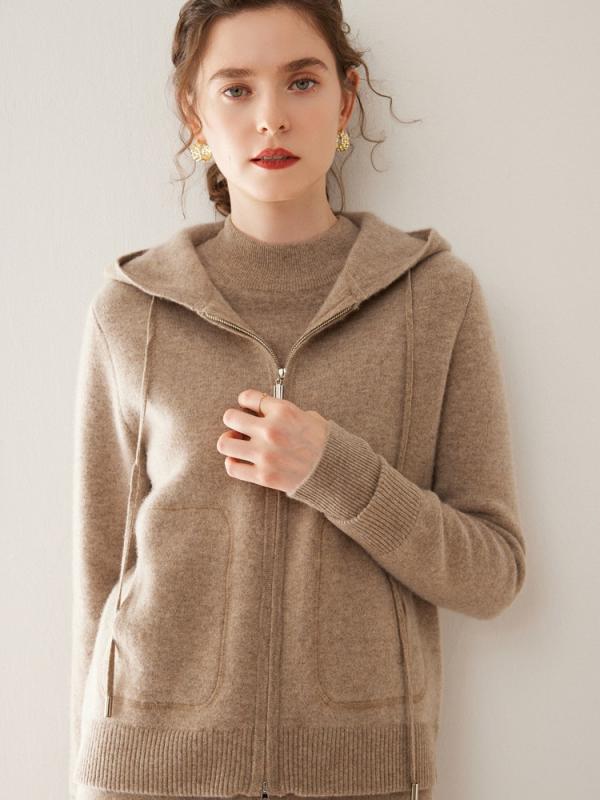 ニット レディース カシミヤ セーター プルオーバー カーディガン 羽織り フード付き 長袖 ゆったり ルーズ カジュアル 普段使い 着回し ソフト 柔らかな肌触り 暖か 肉厚 秋冬