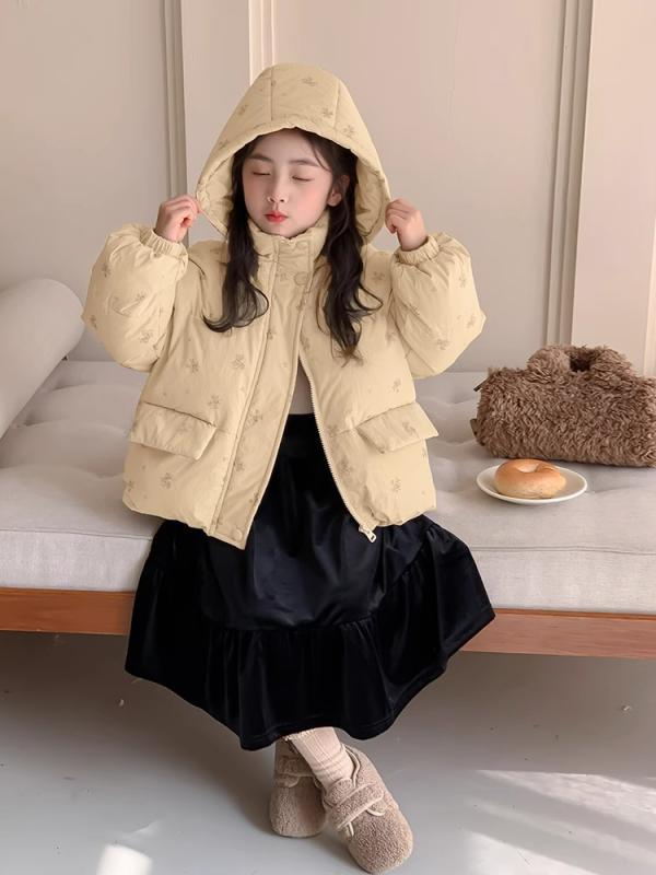 アウター キッズ 女の子 中綿ジャケット フード付き 小花柄 あったか ふっくら 防寒 もこもこ 厚手 通園 通学 普段使い カジュアル 秋冬