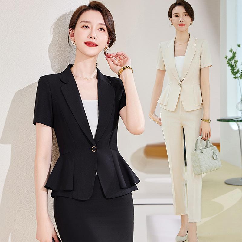 事務服 レディース ビジネス セットアップ ホテル フロント 受付 美容院 エステ オフィス 通勤 夏用 薄手 軽量 スカート パンツ ベージュ
