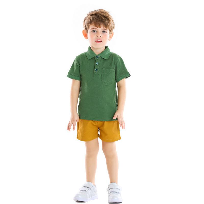 キッズ 男の子 春夏 半袖ポロシャツ ショートパンツ 2点セット カジュアル スポーツ ルームウェア 欧米風 無地 カノコ コットン ソフトタッチ