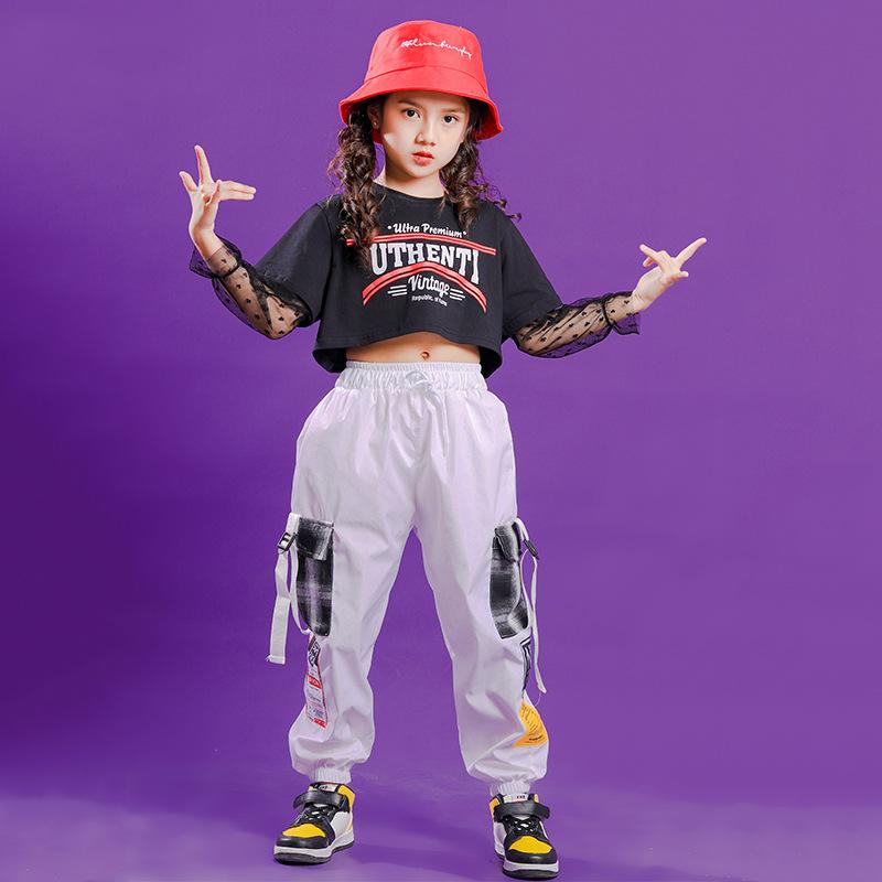 ダンスウェア キッズ 女の子 ヒップホップ ジャズダンス ストリート 衣装 上下セット 発表会 練習着 ステージパフォーマンス コットン混 快適 トレンド