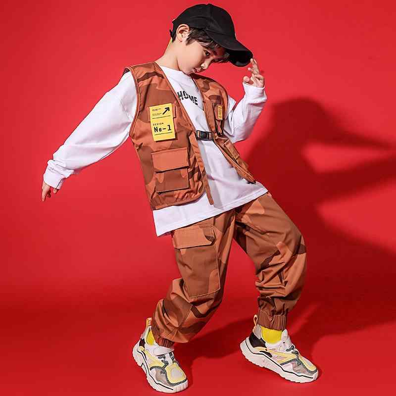 キッズ 男の子 ジュニア ダンス衣装 ベスト セットアップ ジャズ ヒップホップ ストリートダンス 発表会 パフォーマンス 秋冬 おしゃれ かっこいい 綿素材 白