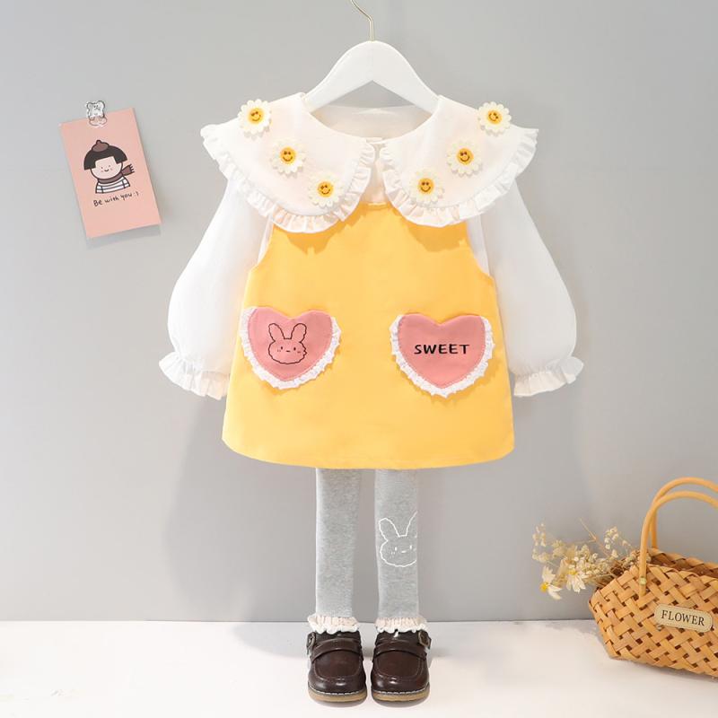ベビー服 女の子 韓国風 おしゃれ 春秋 3点セット ドールカラー 長袖トップス サロペットスカート コットン かわいい 普段着 通園 お出かけ カジュアル