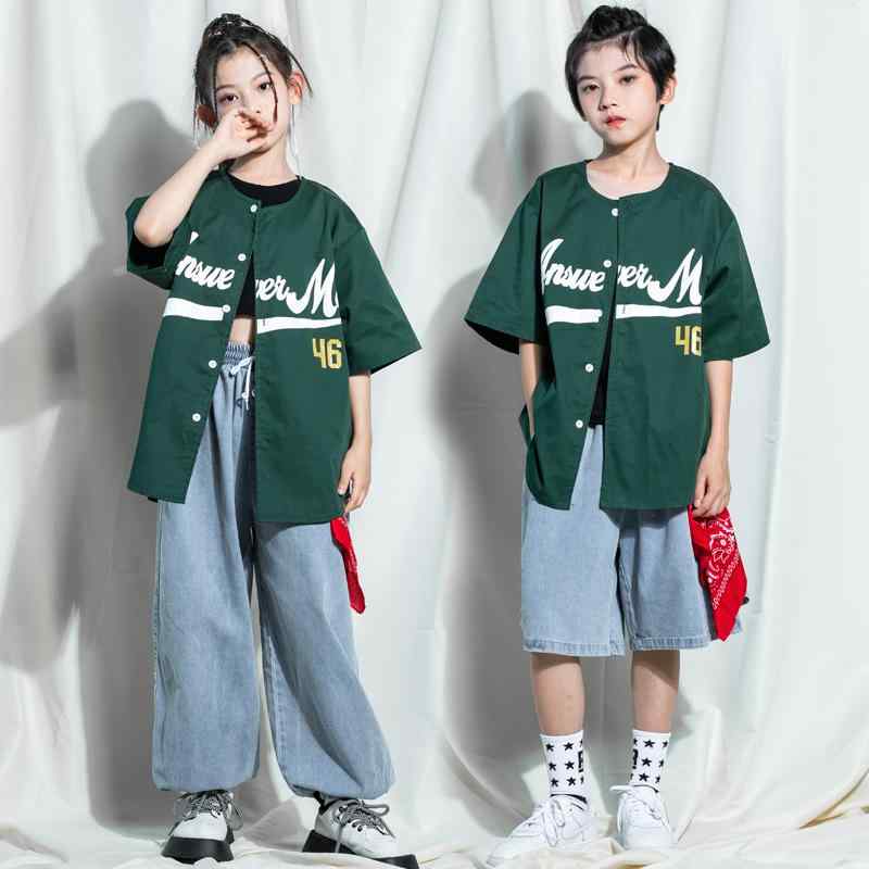 キッズダンスウェア 男の子 女の子 ジュニア ヒップホップ ストリート系 ジャズ ベースボールジャケット風 セットアップ 上下セット 発表会 練習着 イベント スポーツ カジュアル 綿