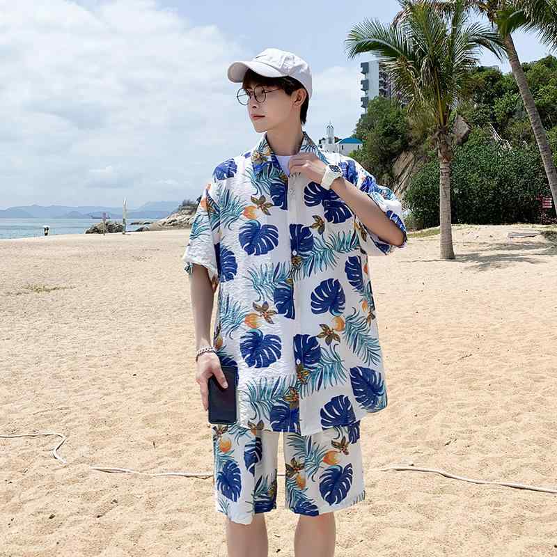 セットアップ メンズ 半袖シャツ ショートパンツ 花柄プリント ゆったり リラックスフィット リゾート ビーチウェア 春夏 通気性 吸湿速乾 ポリエステル混紡 カジュアルウェア