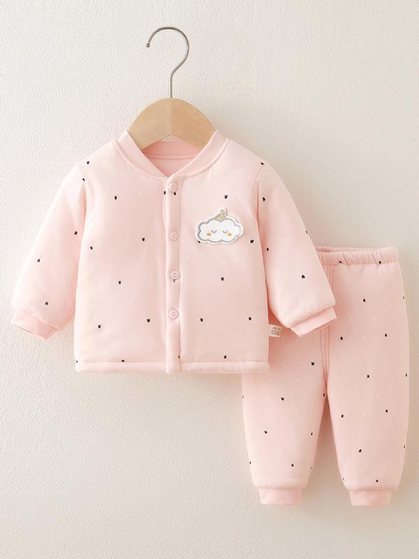 ベビー服 男女兼用 秋冬 冬用 厚手 保温 中綿入り キルティング 綿 コットン 上下セット 長ズボン 長そで セパレート 暖かい 肌に優しい コーマ綿 かわいい 赤ちゃん 乳幼児 普段着 ルームウェア
