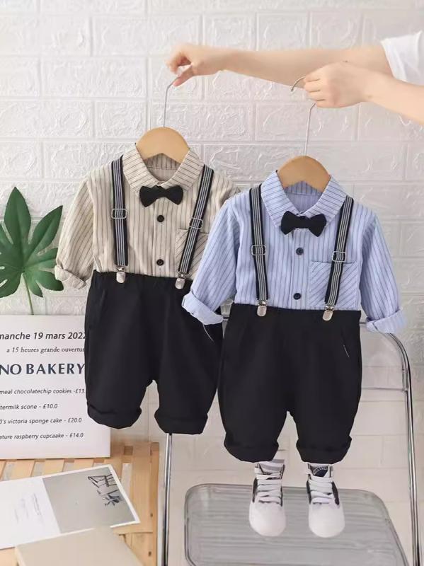 セットアップ ベビー 男の子 幼児 赤ちゃん 春秋 綿 長袖 長ズボン サロペット オーバーオール 2点セット ストライプ ボーダー キャラクター かわいい ソフト 柔らかい 韓国風 ブルー オリーブ