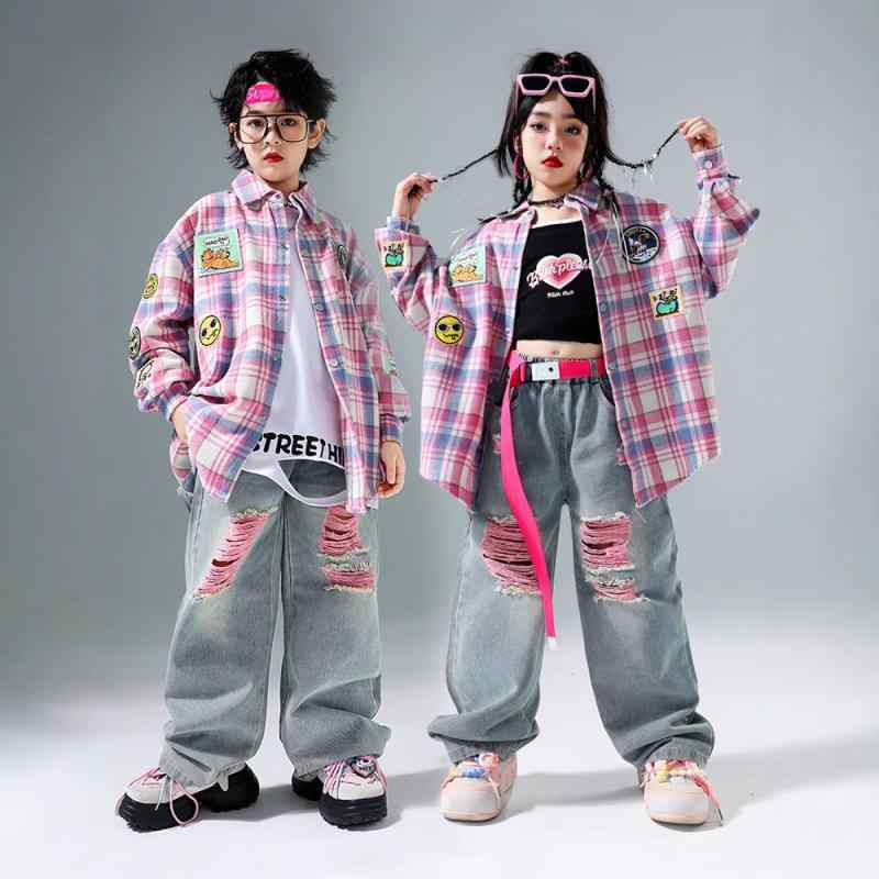 ダンス衣装 キッズ 男の子 女の子 ストリートダンス ヒップホップ ジャズダンス セットアップ 長袖シャツ デニムパンツ 発表会 練習着 舞台 男女兼用 コットン ポリエステル 春秋 おしゃれ｜あじゅり