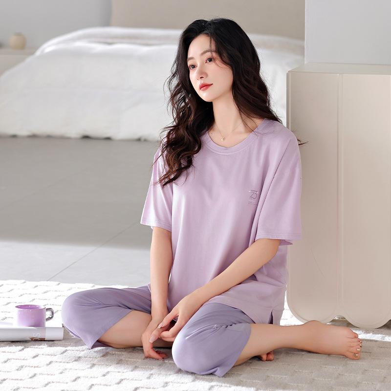 セットアップ レディース 女性用 パジャマ ルームウェア モダール 三分袖 七分丈パンツ カップ付き 薄手 接触冷感 ストレッチ 通気性 快適 カジュアル 外出着 夏