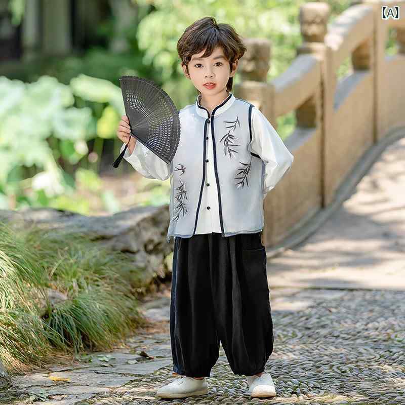 漢服 キッズ 男女兼用 男の子 女の子 小中学生 中国風 古典衣装 馬面裙 花柄 セットアップ 発表会衣装 ステージ衣装 民族衣装 唐装 春秋 ポリエステル シフォン素材 柔らかい肌触り 裏地付き 入学式 卒業式 七五三 文化祭 イベント コスプレ衣装