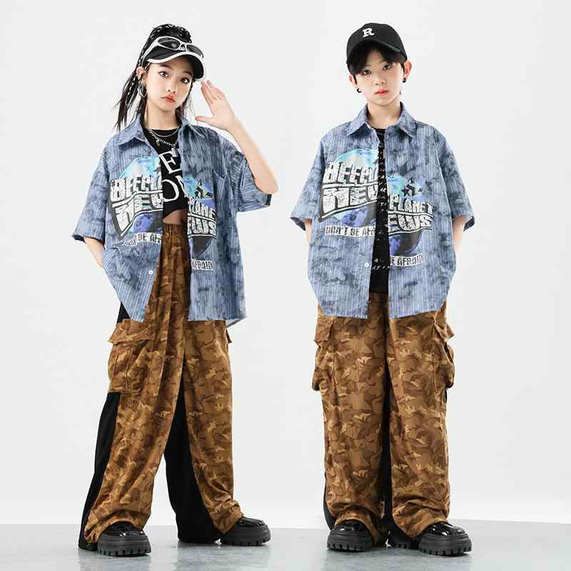 キッズ 男の子 子供服 ヒップホップ ダンス ストリート 発表会 ステージ パフォーマンス 衣装 シャツ トップス セットアップ 上下セット ドラム 綿混紡 ポリエステル カジュアル ソフト