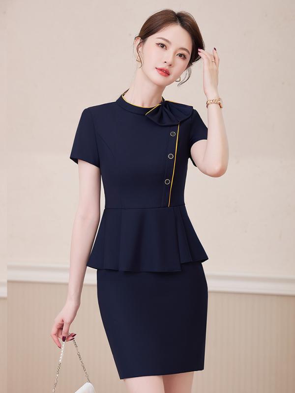 セットアップ レディース 夏 半袖 2点セット ツーピース ジャケット トップス パンツ スカート 美容院 美容室 エステサロン 飲食店 レストラン ホテル サービス業 接客業 制服 ユニフォーム 仕事着 作業着 高級感