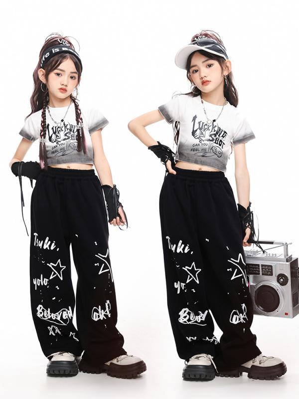 ダンス衣装 キッズ 女の子 ジャズダンス ヒップホップ K-POPダンス ストリート クール スタイリッシュ 発表会 ステージ パフォーマンス 練習着 レッスン着 イベント コンテスト ポリエステル セットアップ ジュニア