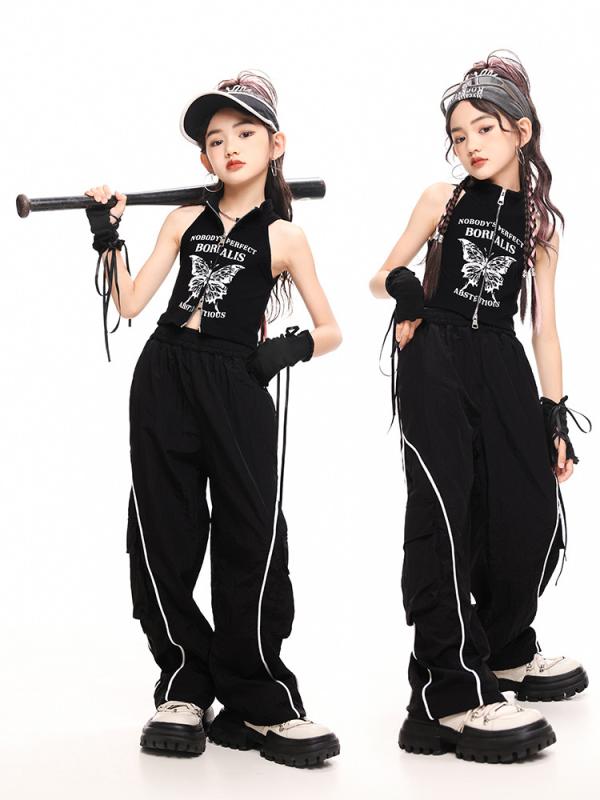 ダンス衣装 キッズ ジュニア 女の子 ジャズ ヒップホップ 発表会 ステージ 演出服 セットアップ クール おしゃれ ガールズグループ 韓国ファッション ストリート系 パフォーマンスウェア 夏