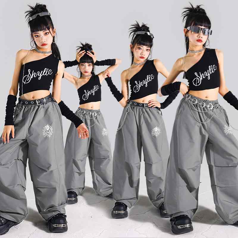 ダンスウェア キッズ 女の子 ジャズ ストリート 衣装 発表会 レッスン 練習着 タンクトップ ベスト パンツ ボトムス セットアップ トレンド ポリエステル 柔らかい 春夏