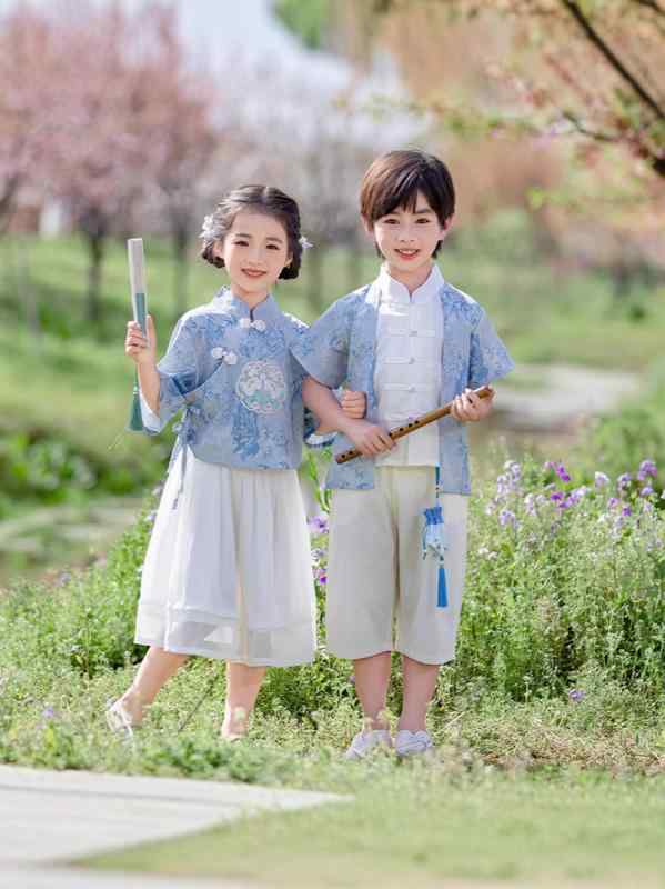 漢服 キッズ 子供 男の子 女の子 中国風 伝統衣装 民族衣装 唐装 古装 高級感 改良型 上下セットアップ 綿混 ポリエステル 柔らか素材 発表会 演劇 舞台 イベント 夏