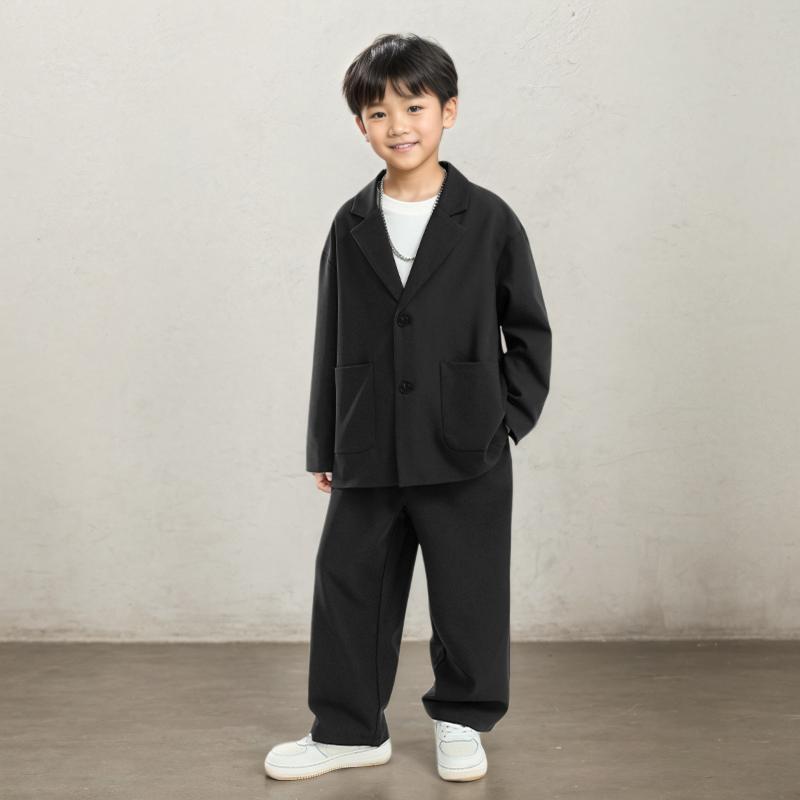キッズスーツ 男の子 フォーマル カジュアル ジャケット パンツ 2点セット 高級感 おしゃれ 春秋 韓国風 入学式 卒業式 結婚式 発表会 ブラック