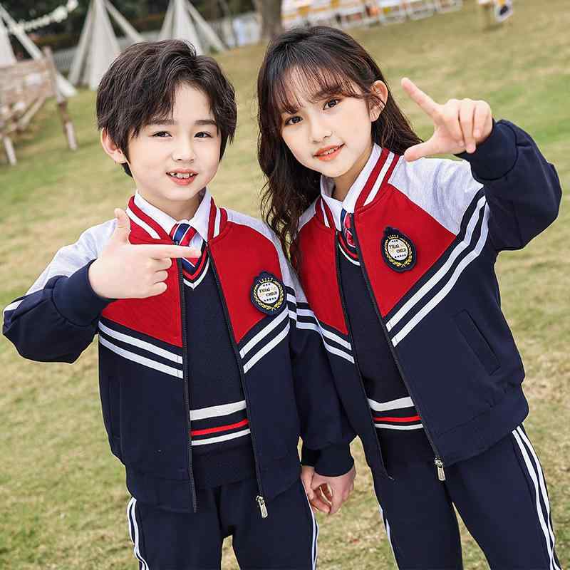 制服 キッズ 子供服 幼稚園 小学生 中学生 スクールユニフォーム スポーツウェア 上下セット ジャージ 男女兼用 韓国風 ブリティッシュスタイル 配色切り替え ジップアップ 春秋
