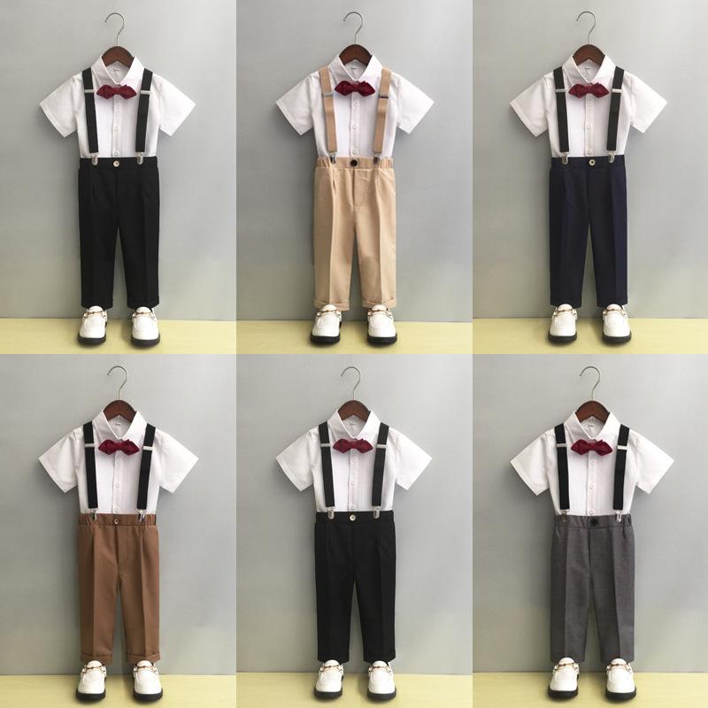 スーツ 男の子 キッズ サスペンダー セットアップ 夏秋 発表会 結婚式 演奏会 卒業式 入学式 セレモニー フォーマル 礼服 半袖 長ズボン ポリエステル ブリティッシュ