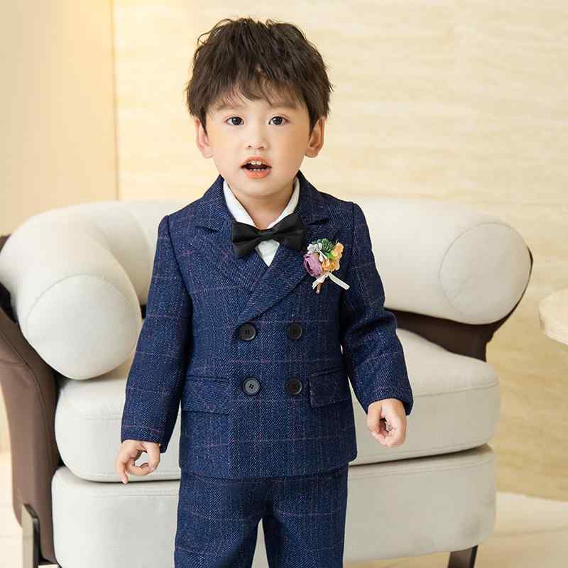 ベビー キッズ 男の子 春秋冬 フォーマルセットアップ イギリス風 ブリティッシュ チェック柄 スーツ ジャケット パンツ 2点セット 結婚式 発表会 1歳誕生日 記念撮影 フラワーボーイ リングボーイ ネイビー カーキ