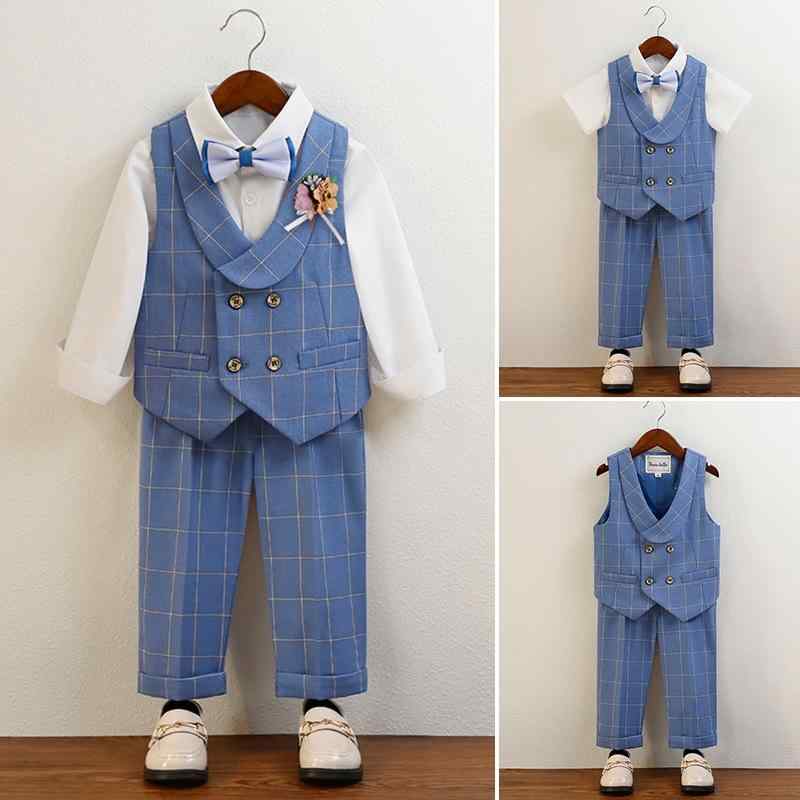 スーツ 男の子 ベスト セットアップ フォーマル 韓国風 格子柄 ブリティッシュスタイル ダブルボタン 撮影 誕生日 結婚式 リングボーイ 発表会 礼服 春夏