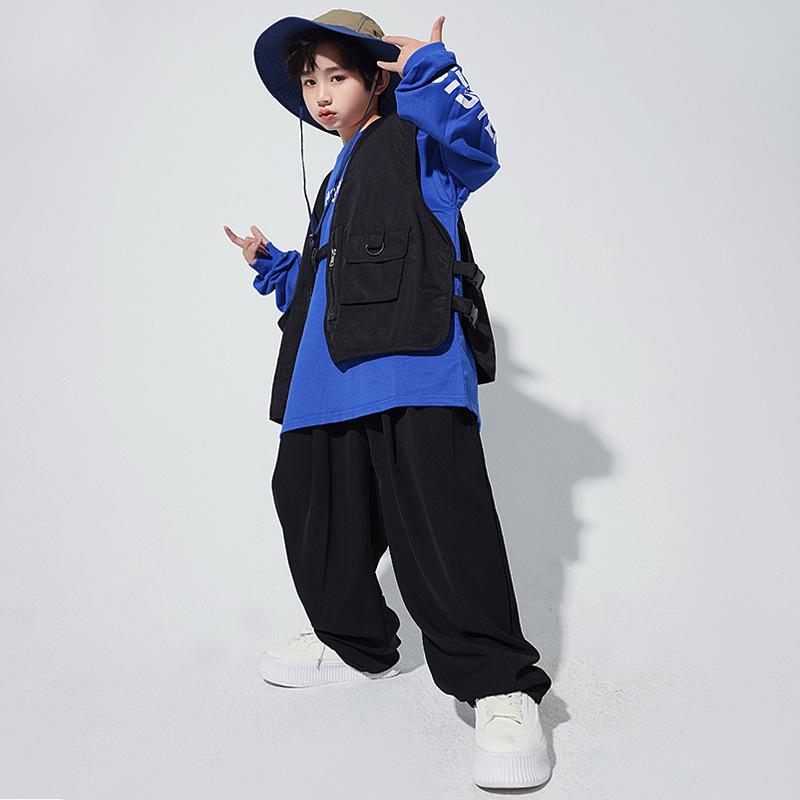 ダンス衣装 キッズ 女の子 韓国風 ジャズダンス ストリートダンス 発表会 ステージ イベント 練習着 クロップ丈 ショート丈 へそ出し 綿 コットン トップス ボトムス セットアップ ブラック ブルー