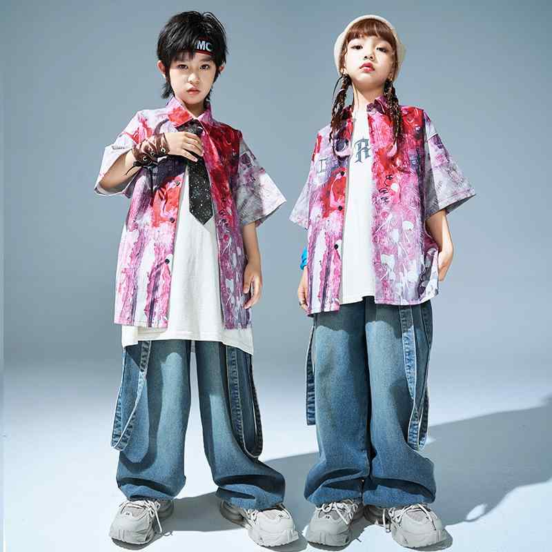 セットアップ キッズ 男の子 女の子 ヒップホップ ストリートダンス 香港風 花柄シャツ カジュアル おしゃれ クール かっこいい トレンド 春夏