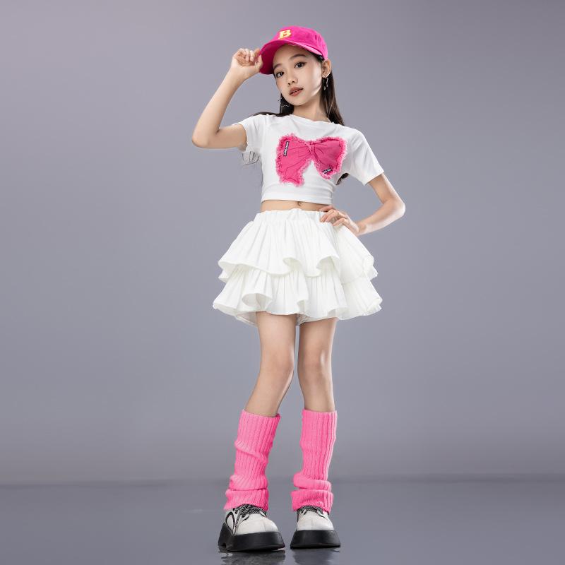 ダンス 衣装 女の子 キッズ ジュニア 綿混 半袖 セットアップ ジャズ ストリート系 ヒップホップ スイートクール 甘辛ミックス トレンド 発表会 演出 ステージ パフォーマンス ファッションショー