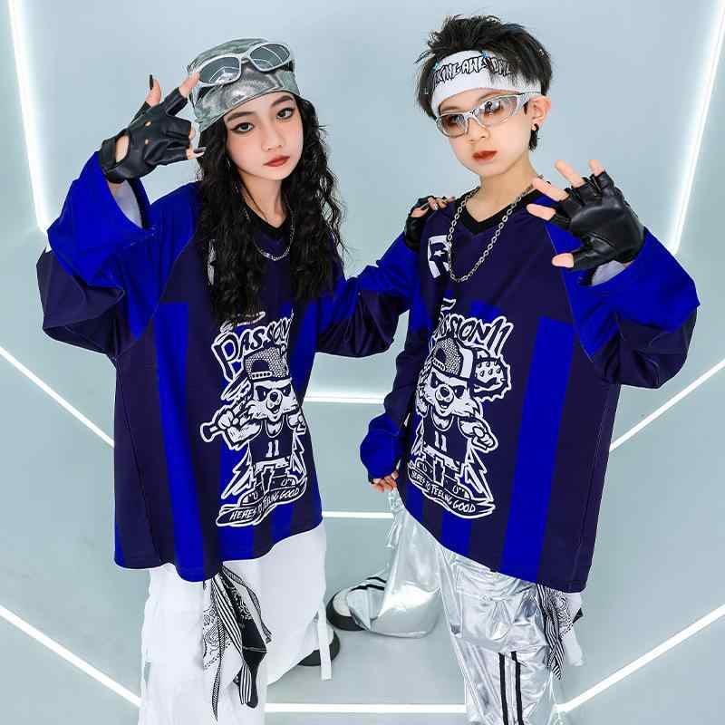 キッズ ジュニア ダンス衣装 男の子 女の子 ヒップホップ ストリート クマ ベア セットアップ 上下セット 綿 コットン 春秋 ステージ 発表会 練習着 クール トレンド カジュアル