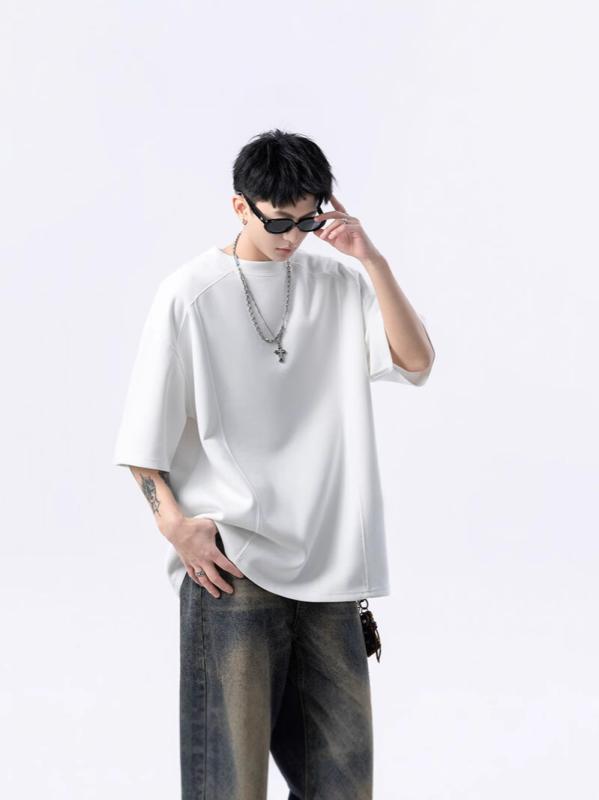 Tシャツ メンズ 夏 アメリカンカジュアル ストリート トレンド ゆったり ルーズフィット ビッグシルエット 切り替え クルーネック 無地 半袖 ポリエステル綿混 通気性 吸湿速乾 普段使い カジュアル